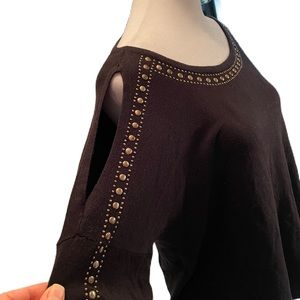 Westport 1962 Black with Round Gold Studs and Cold Shoulders Long Sleeve Sweater